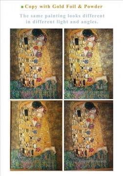 ギュスターヴ・クリムト Painting - 金箔の金粉を施したキス グスタフ クリムトのコピー 画像を保存して拡大して詳細を確認してください